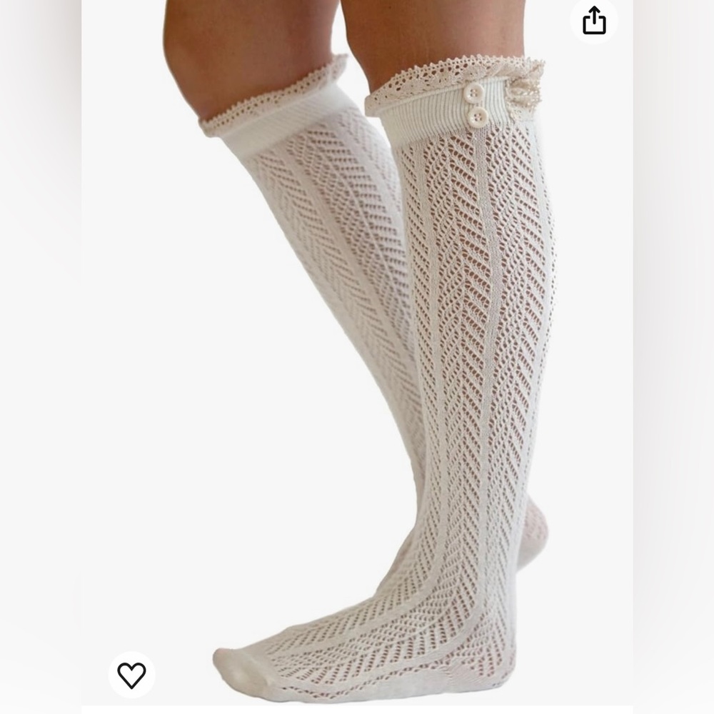 One Size Over The Knee Eyelet Long Socks With Big Eyelet Bow Set of 2